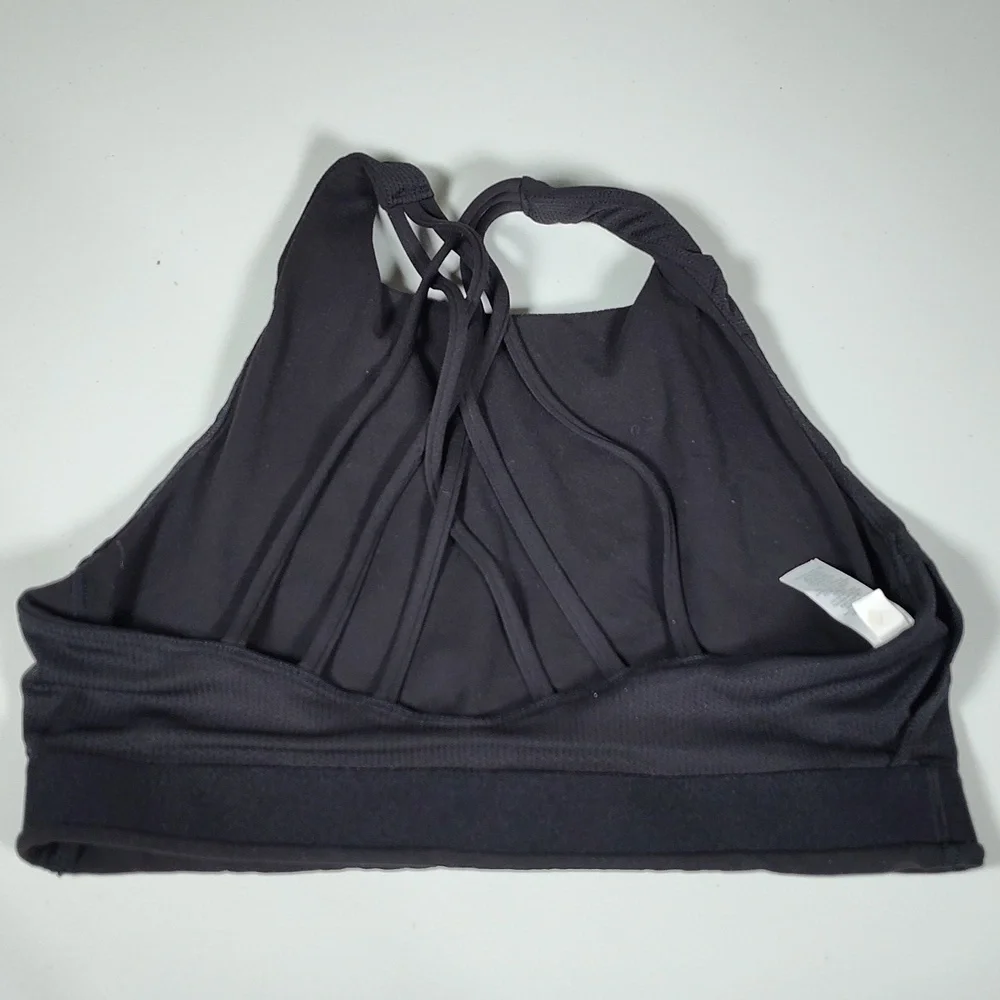 Athleta Hyper Focused black high‎ neck strappy sports bra M